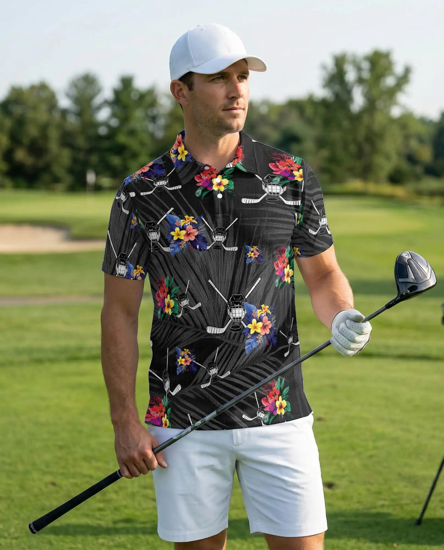 Hockey Polo Shirt, Tropical Floral Sports Print | Azhawaiian