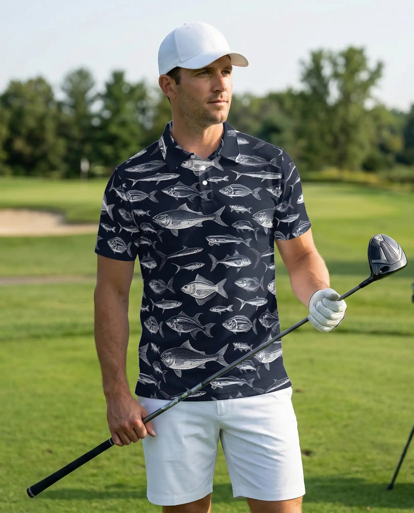 Vintage Fish Species Polo Shirt for Men- Fish Pattern Angler | Azhawaiian