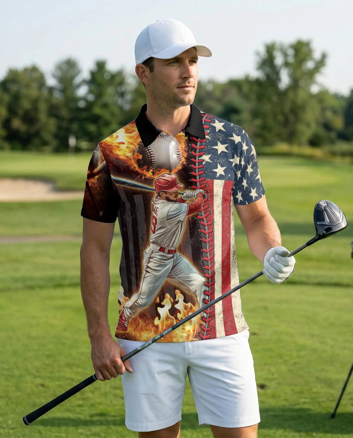 Baseball USA Flag Polo Shirt | Azhawaiian