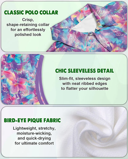 Neon Flower Sleeveless Polo Shirt for Women | Azhawaiian