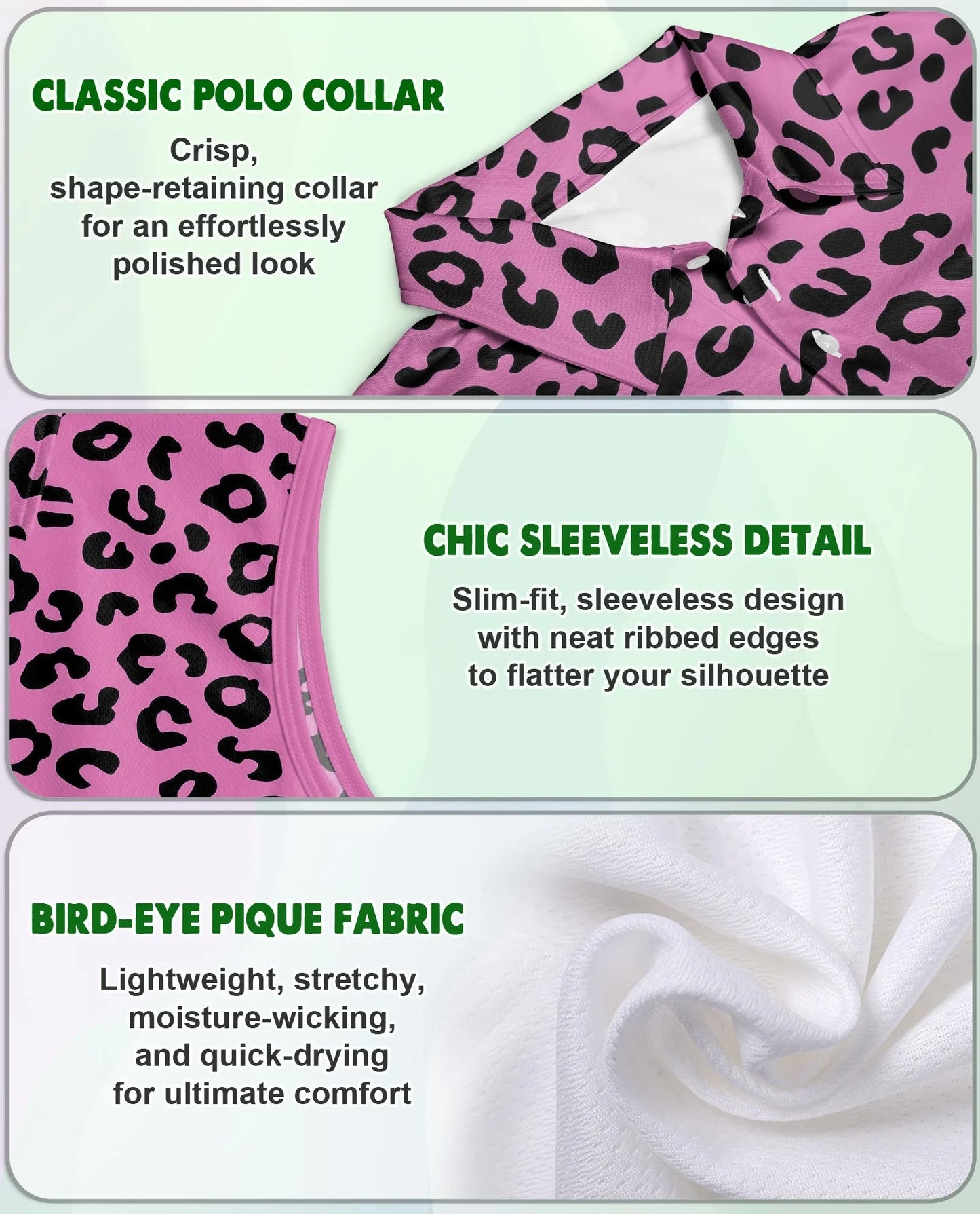 Pink Leopard Print Sleeveless Polo Shirt for Women, Wild Fashion Style | Azhawaiian