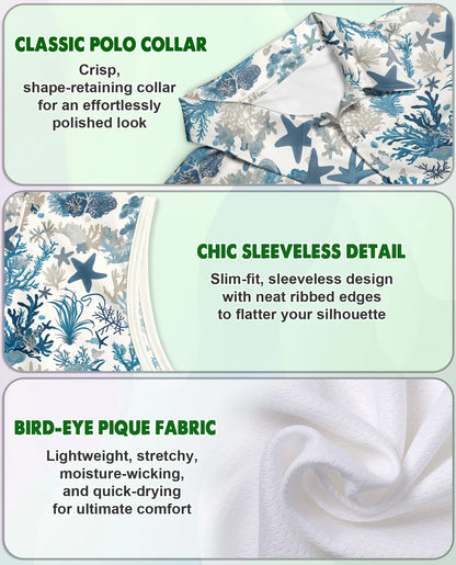 Sea Life Pattern Sleeveless Polo Shirt for Women | Azhawaiian