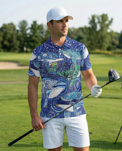 Ocean Whale Art Polo Shirt Coastal Marine Wildlife Print | Azhawaiian