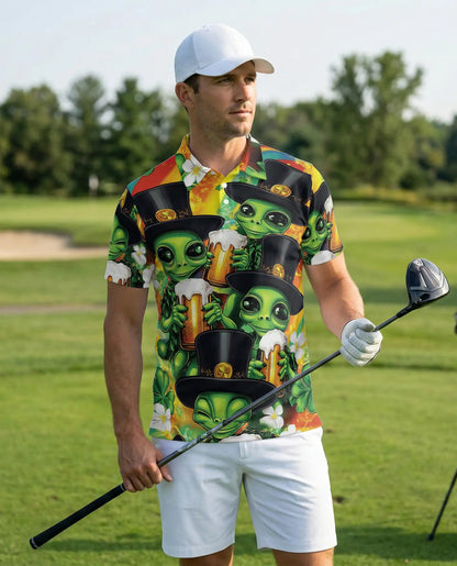 Alien St Patrick’s Polo Shirt, Funny Beer | Azhawaiian