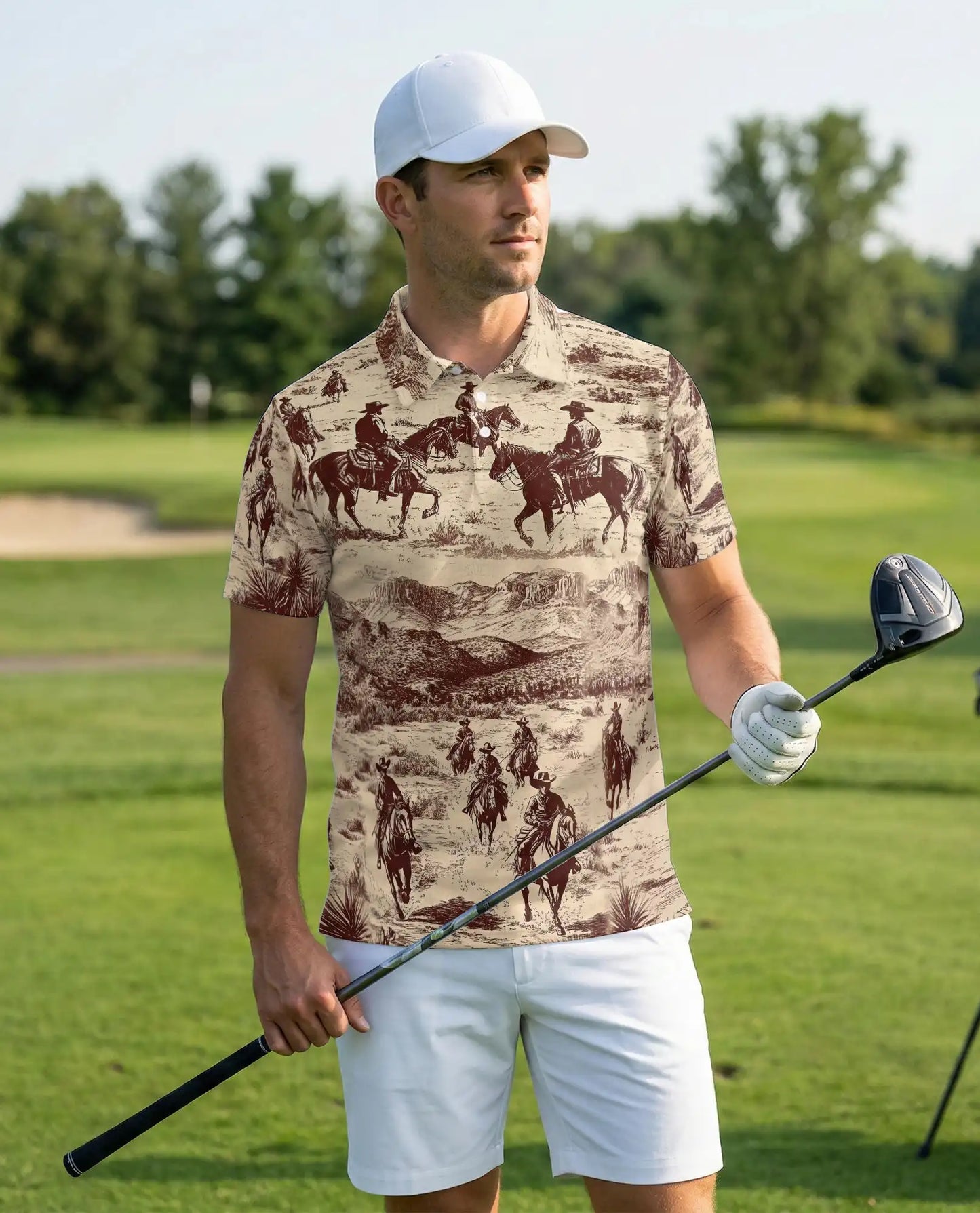 Vintage Cowboy Western 3D Polo Shirt for Men, Rustic Ranch Desert Style | Azhawaiian