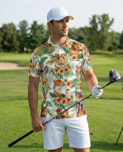 Hamster Polo Shirt, Tropical Hibiscus Pet Print | Azhawaiian