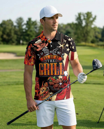 BBQ Grill Party Polo Shirt for Men, Fun Food & American Style | Azhawaiian