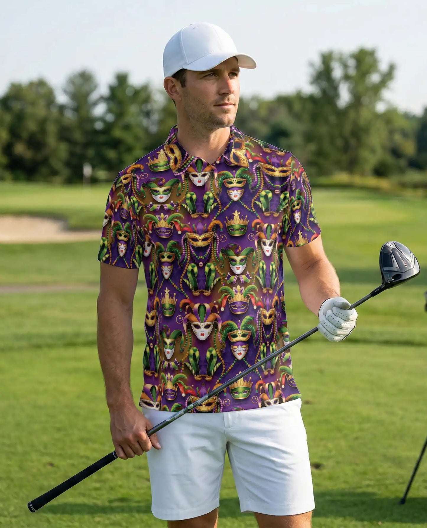 Mardi Gras Mask Hawaiian Polo Shirt | Azhawaiian