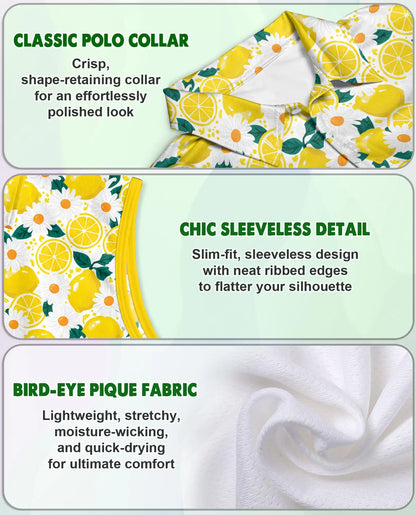 Citrus Blossom Sleeveless Polo Shirt for Women  | Azhawaiian