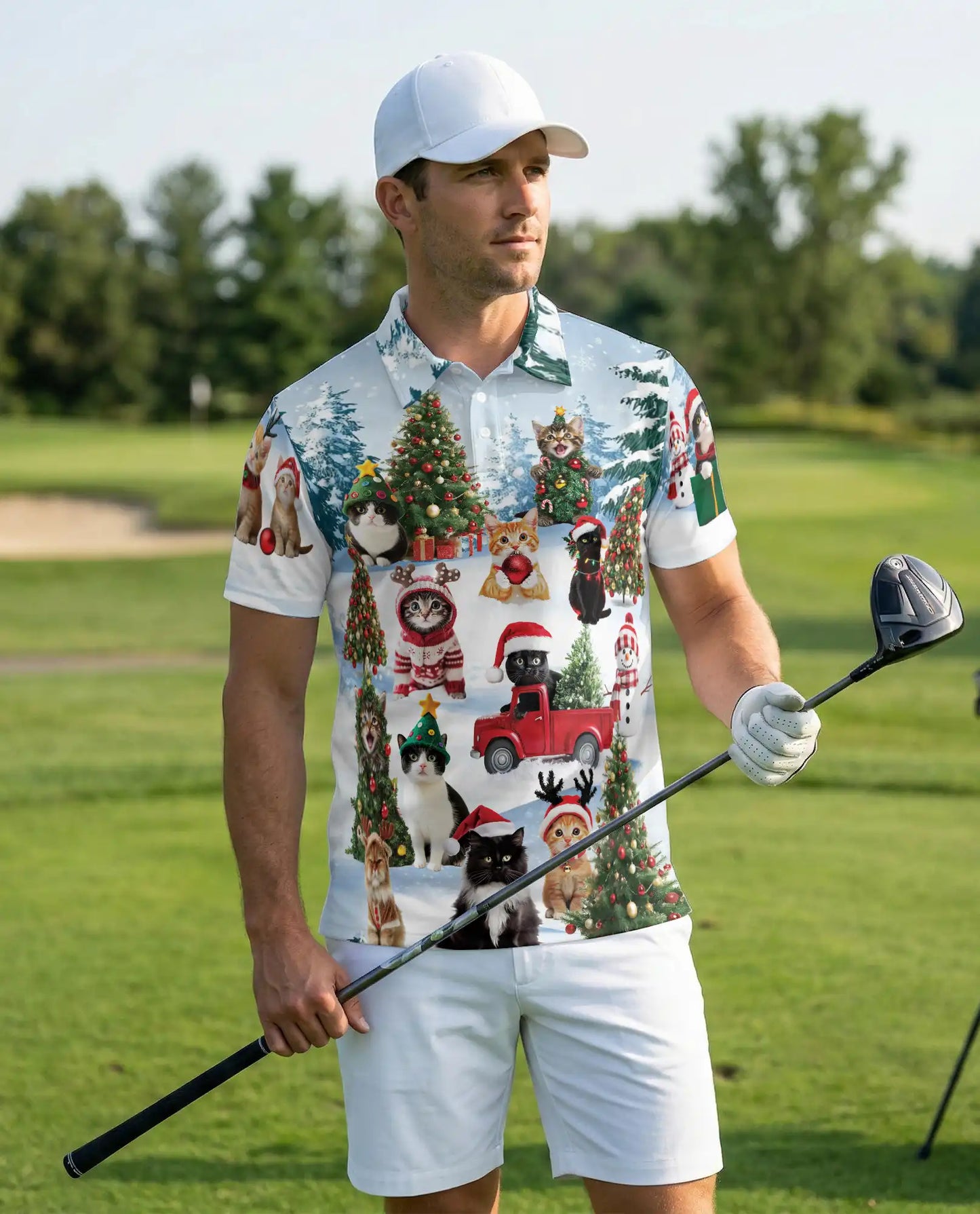 Cute Cat Christmas Polo Shirt for Men | Azhawaiian