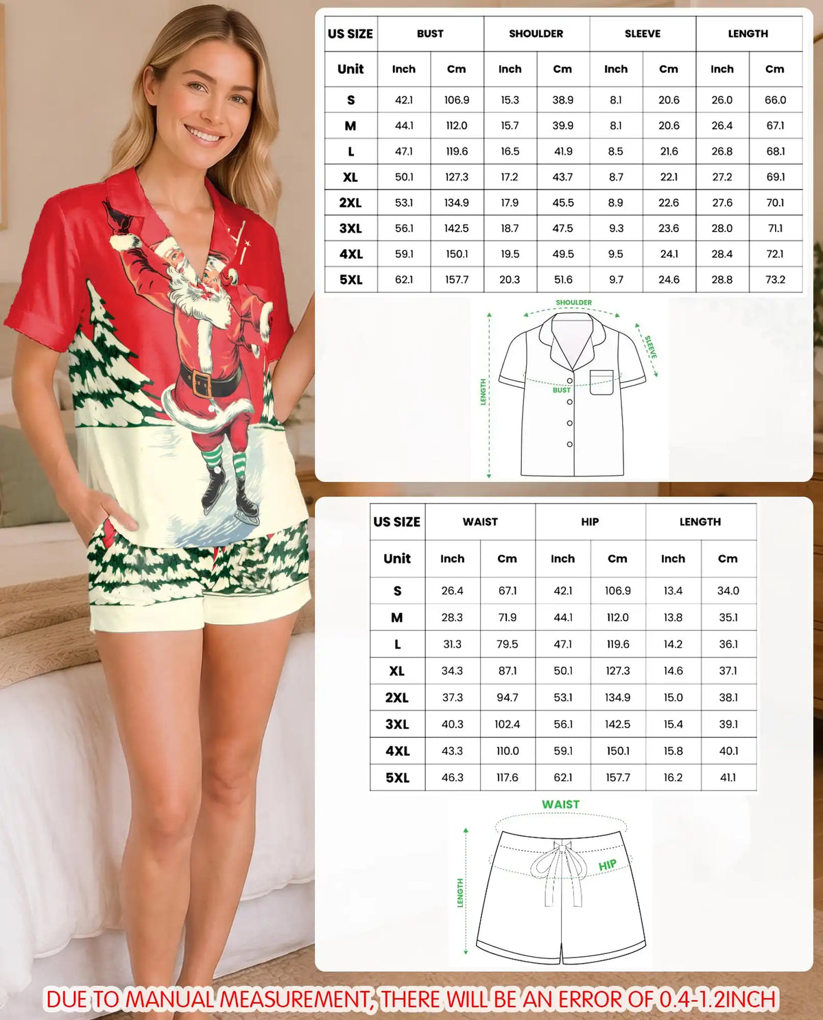 Ice Skating Santa Christmas Pajama Set for Women – Vintage Winter Print