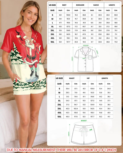 Ice Skating Santa Christmas Pajama Set for Women – Vintage Winter Print