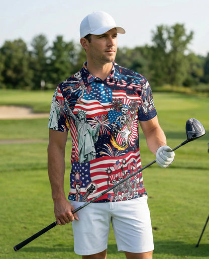 USA Skeleton Rock Band Patriotic 4th Of July Polo Shirt | Azhawaiian