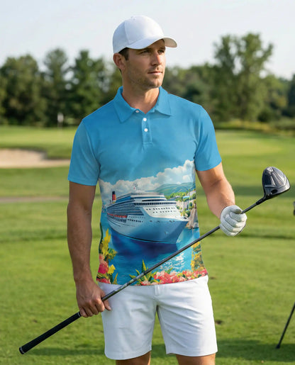 Cruise Ship Ocean View 3D Polo Shirt | Azhawaiian