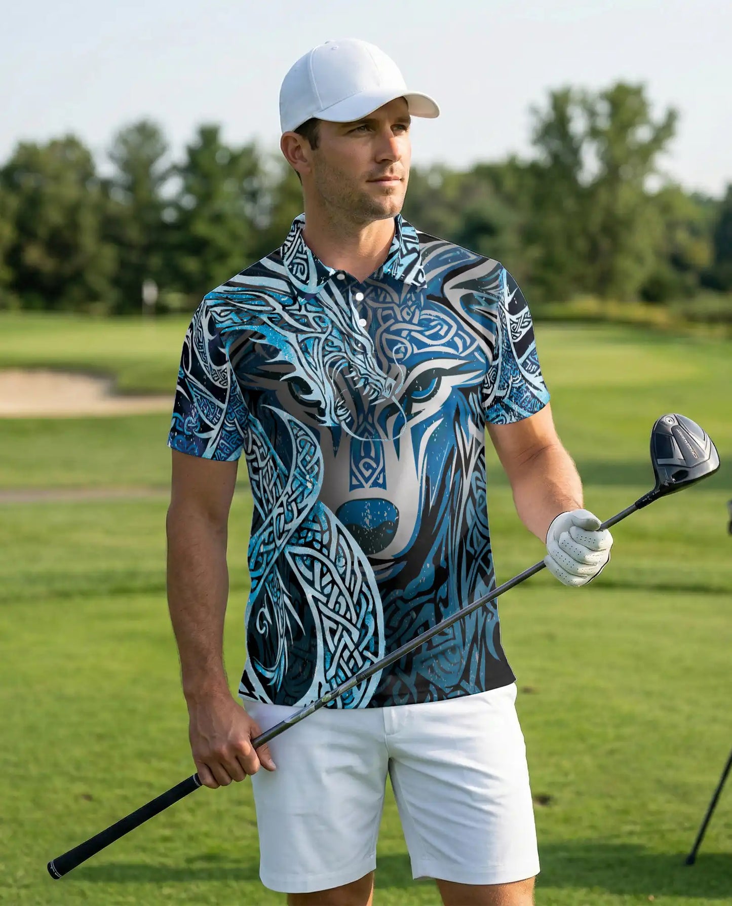 Wolf Tribal 3D Polo Shirt for Men, Nordic Celtic Animal Style | Azhawaiian