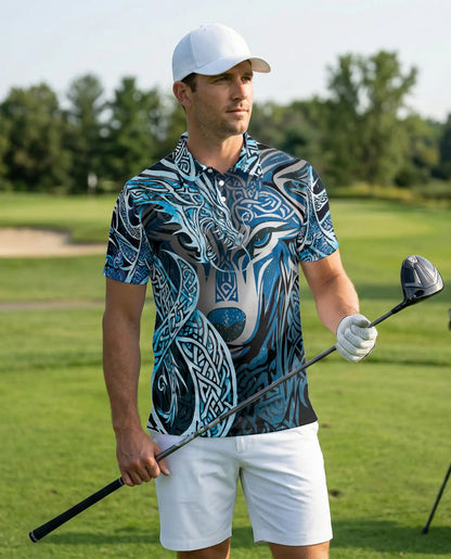Wolf Tribal 3D Polo Shirt for Men, Nordic Celtic Animal Style | Azhawaiian