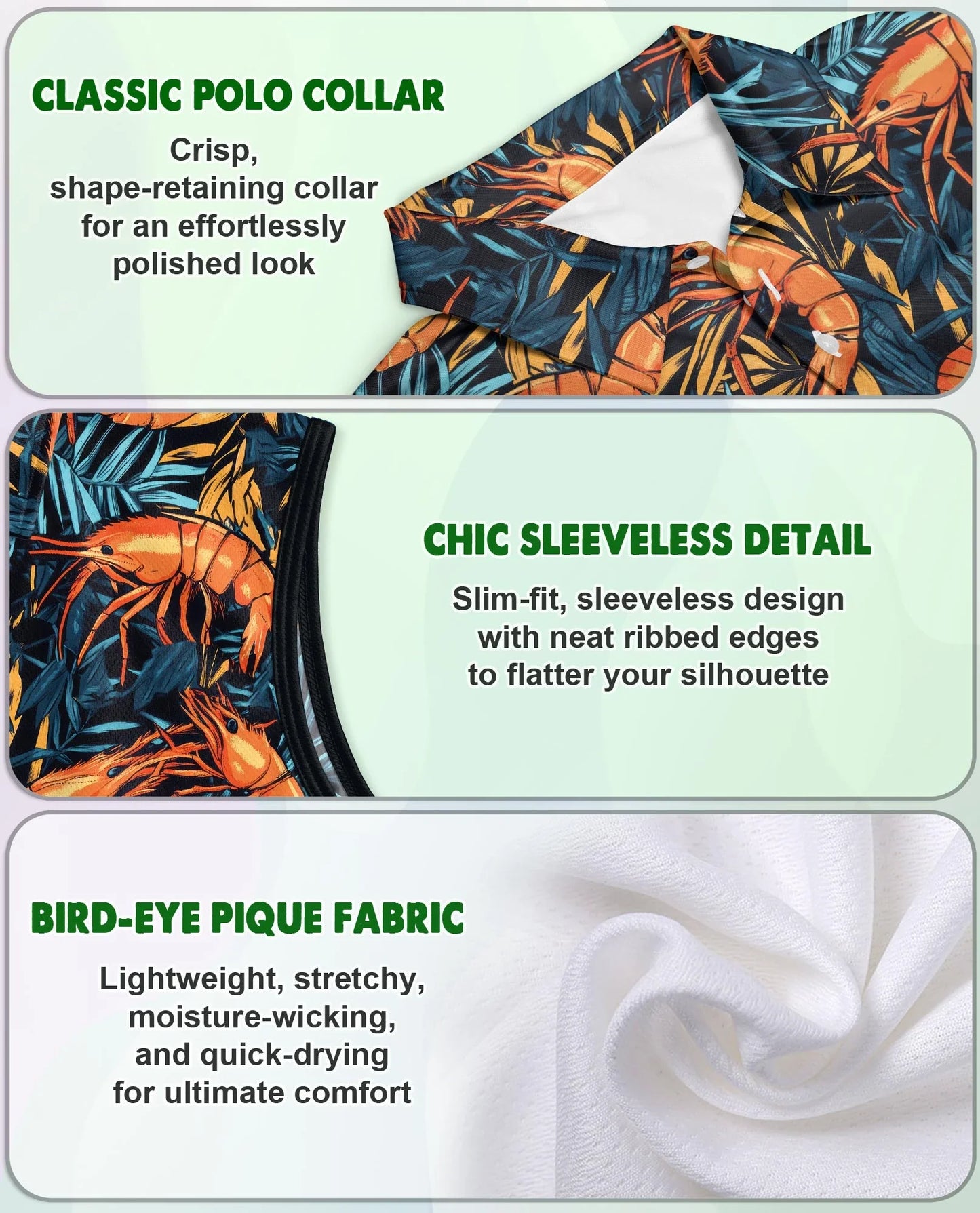 Shrimp Summer Beach Seafood Sleeveless Polo Shirt for Women | Azhawaiian
