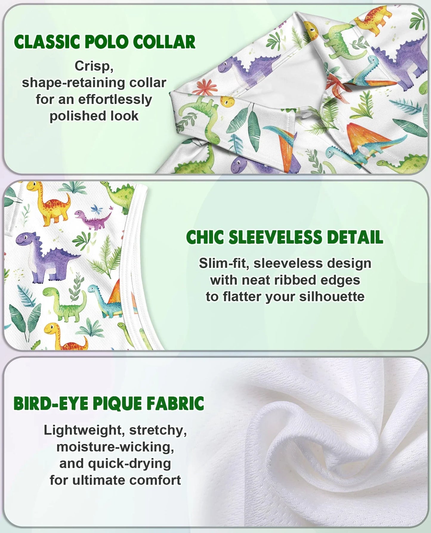 Dinosaur Tropical Sleeveless Polo Shirt for Women | Azhawaiian