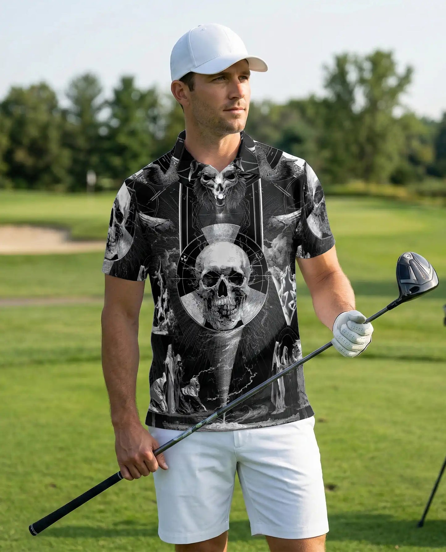 Dark Gothic Skull Polo Shirt for Men- Skull Horror Fantasy | Azhawaiian