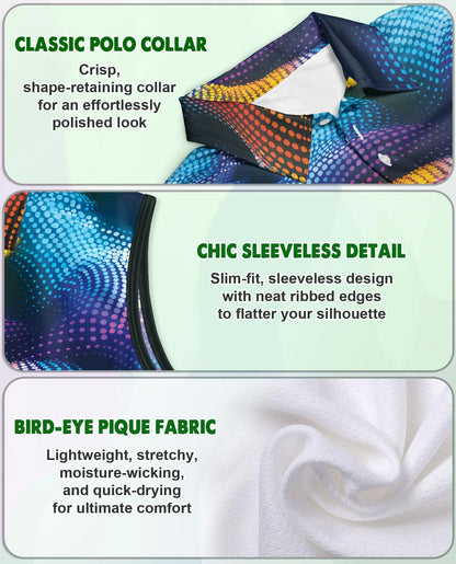 Dynamic Dots Sleeveless Polo Shirt for Women | Azhawaiian
