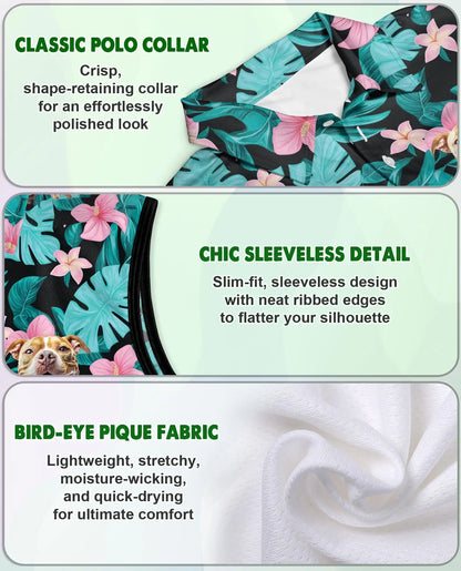 Tropical Pitbull Sleeveless Polo Shirt for Women, Cute Dog Summer Style | Azhawaiian