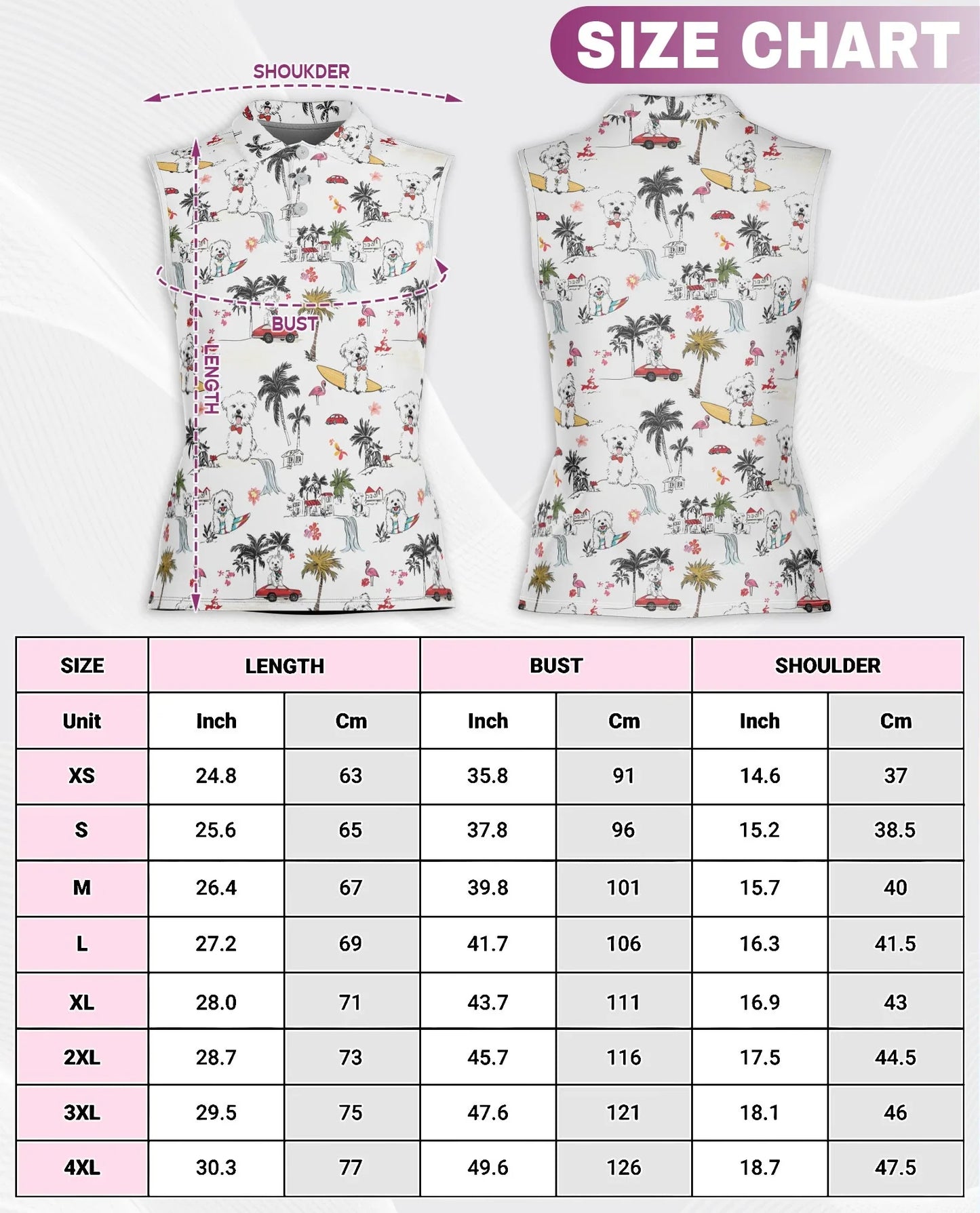 Cute White Maltese Dog Sleeveless Polo Shirt for Women | Azhawaiian