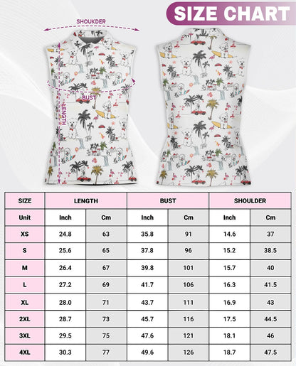 Cute White Maltese Dog Sleeveless Polo Shirt for Women | Azhawaiian