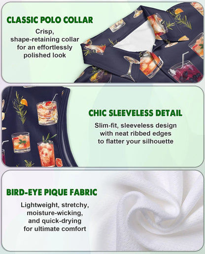 Summer Cocktails Sleeveless Polo Shirt for Women | Azhawaiian