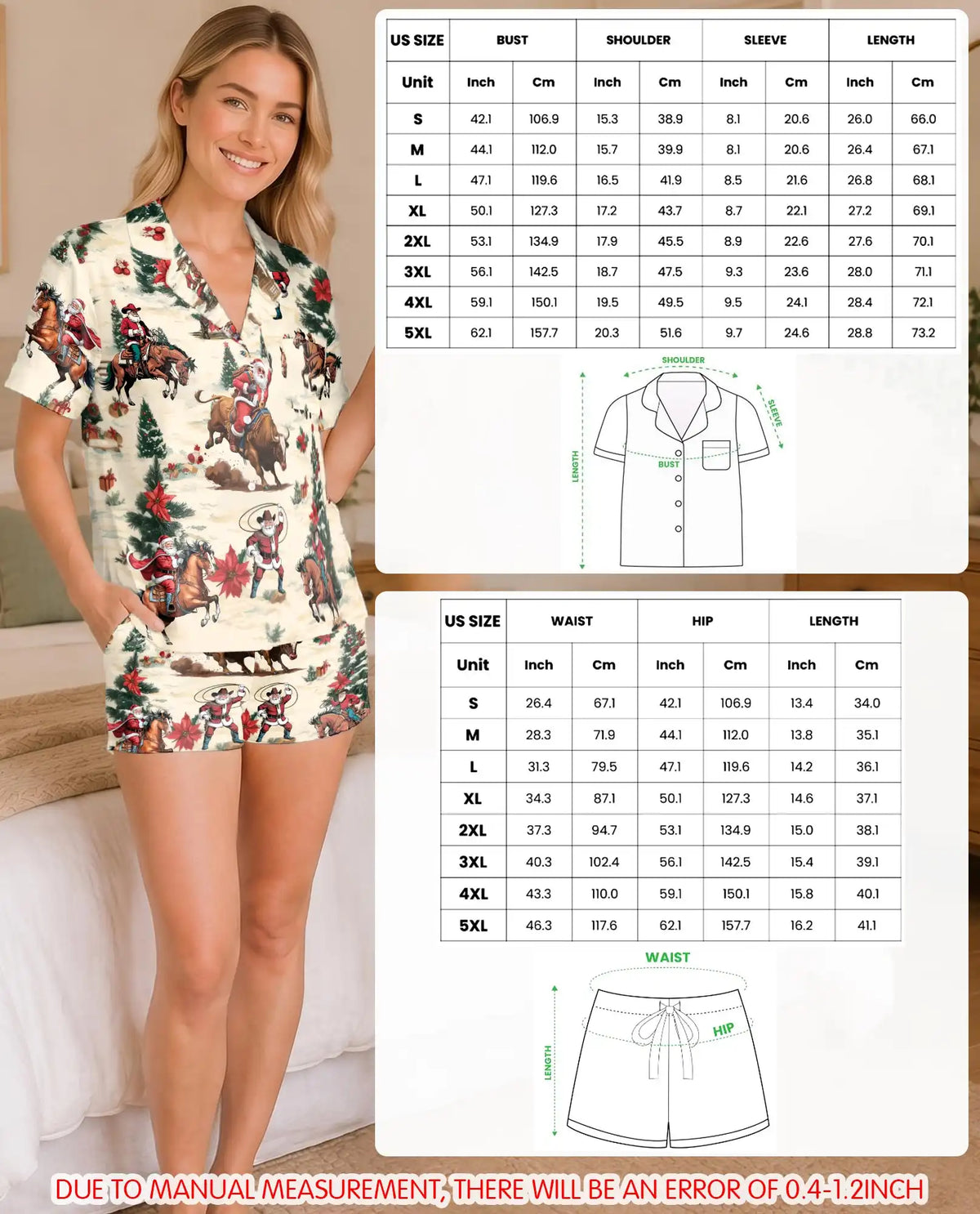 Western Santa Rodeo Pajama Set for Women – Cowboy Christmas Print