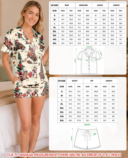 Western Santa Rodeo Pajama Set for Women – Cowboy Christmas Print