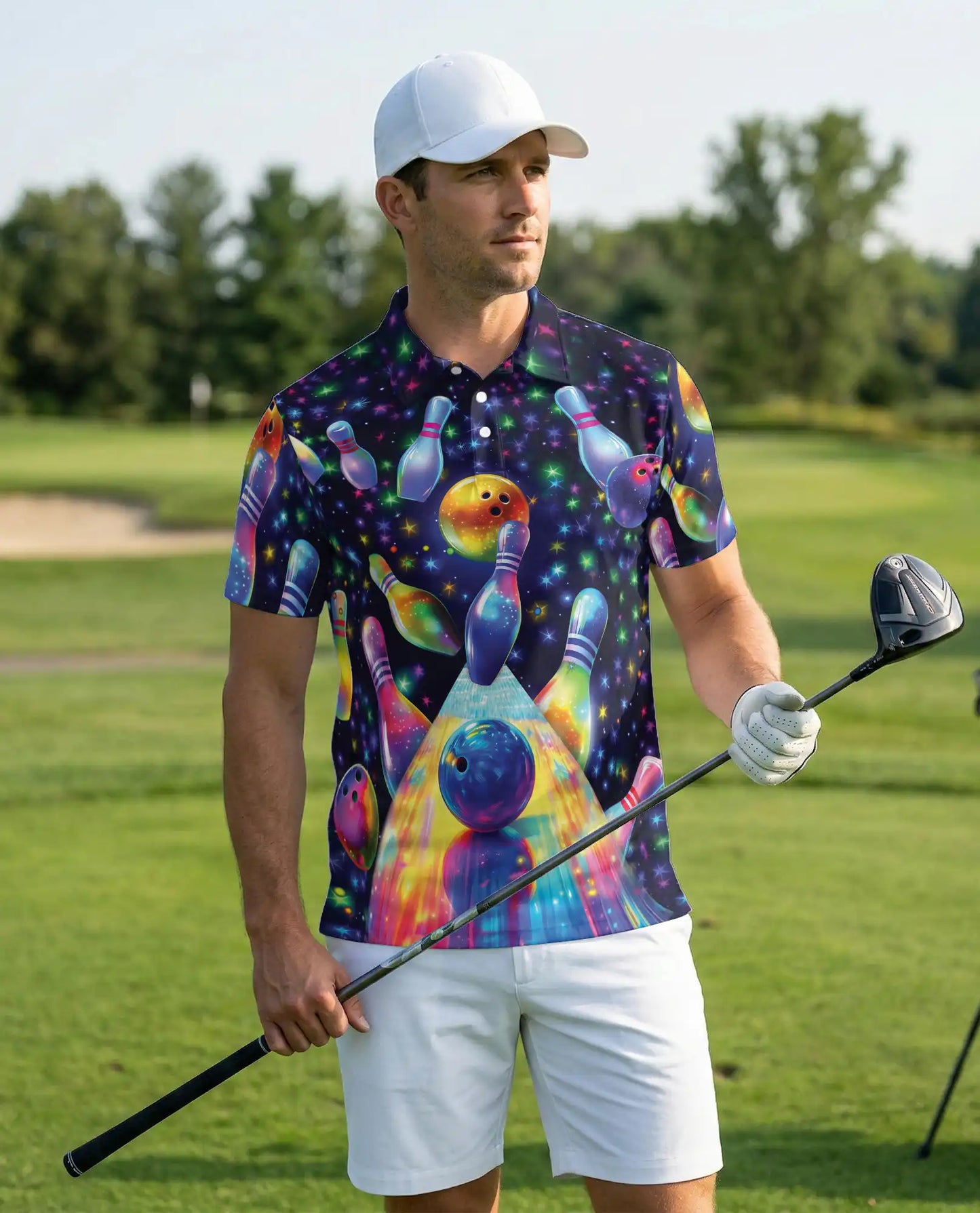 Galaxy Bowling 3D Polo Shirt for Men | Azhawaiian
