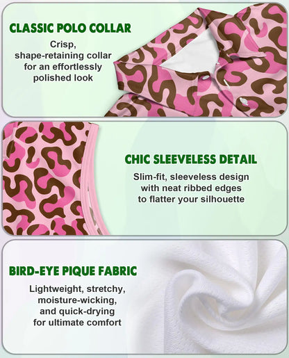 Pink Cheetah Print Sleeveless Polo Shirt for Women, Bold Animal Fashion Style | Azhawaiian