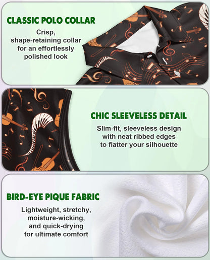Violin Pattern Sleeveless Polo Shirt for Women | Azhawaiian