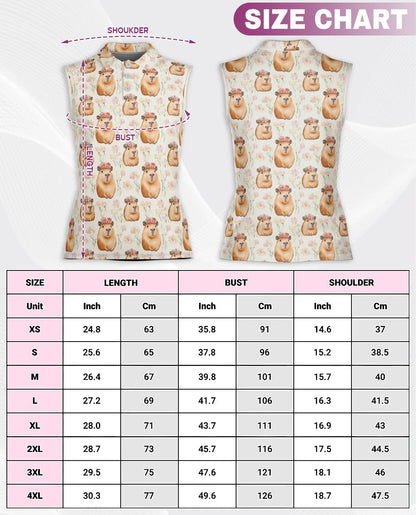 Capybara Flower Crown Sleeveless Polo Shirt for Women | Azhawaiian