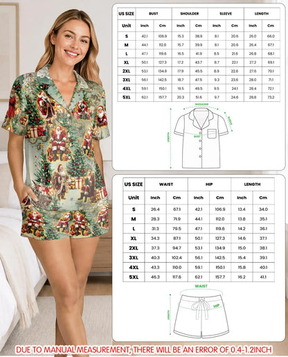 Christmas Santa Pajama Set for Women, Vintage Holiday Sleepwear with Christmas Tree Design