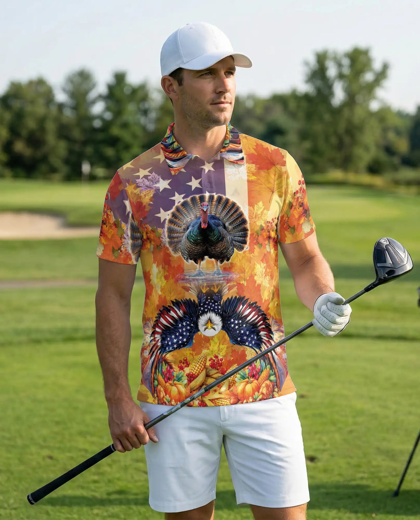 Patriotic Thanksgiving Turkey Polo Shirt for Men | Azhawaiian