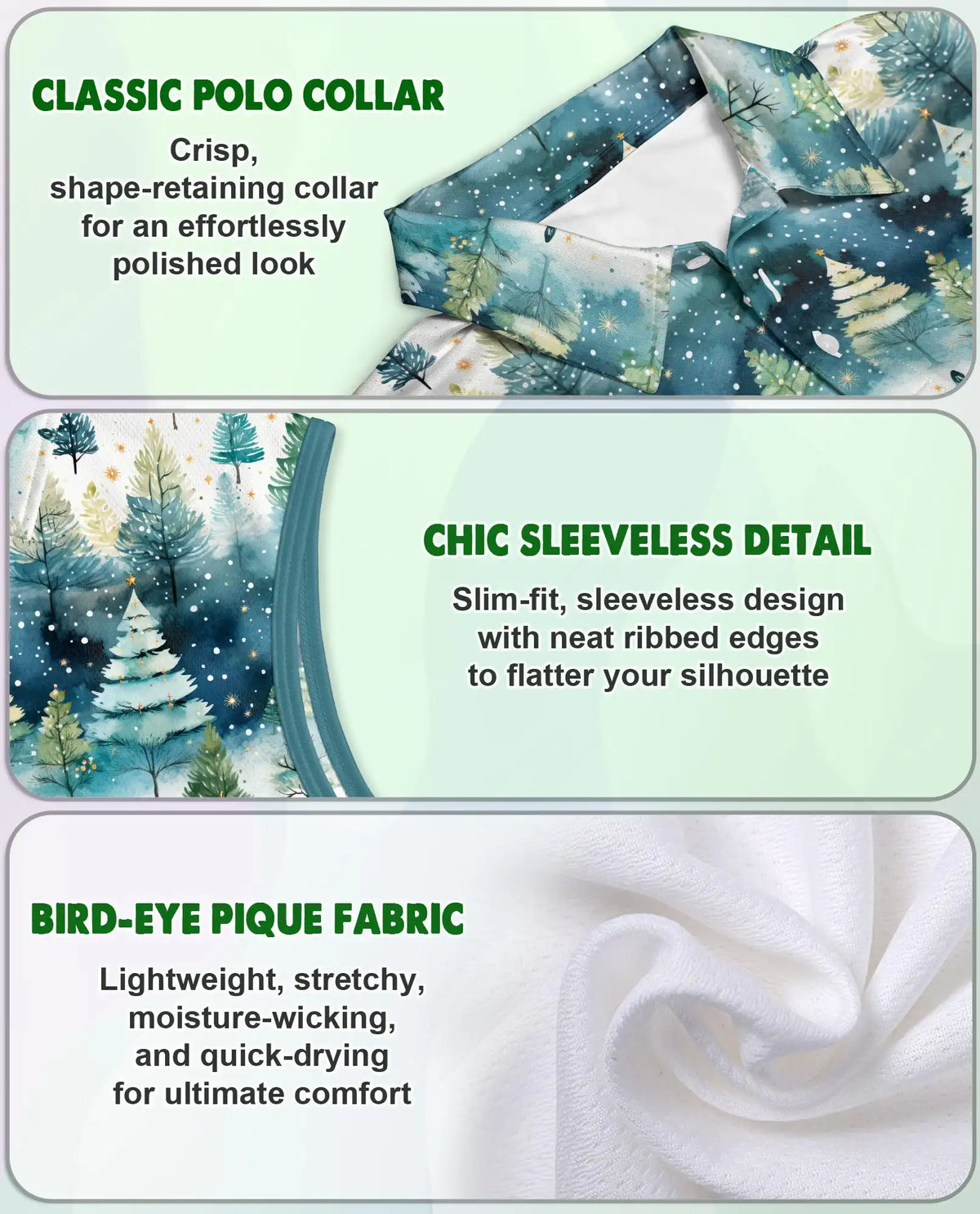 Christmas Tree Sleeveless Polo Shirt for Women, Festive Holiday Style