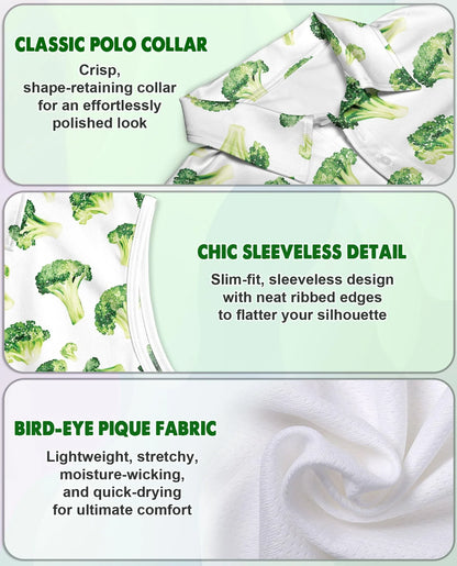 Broccoli Pattern Sleeveless Polo Shirt for Women | Azhawaiian