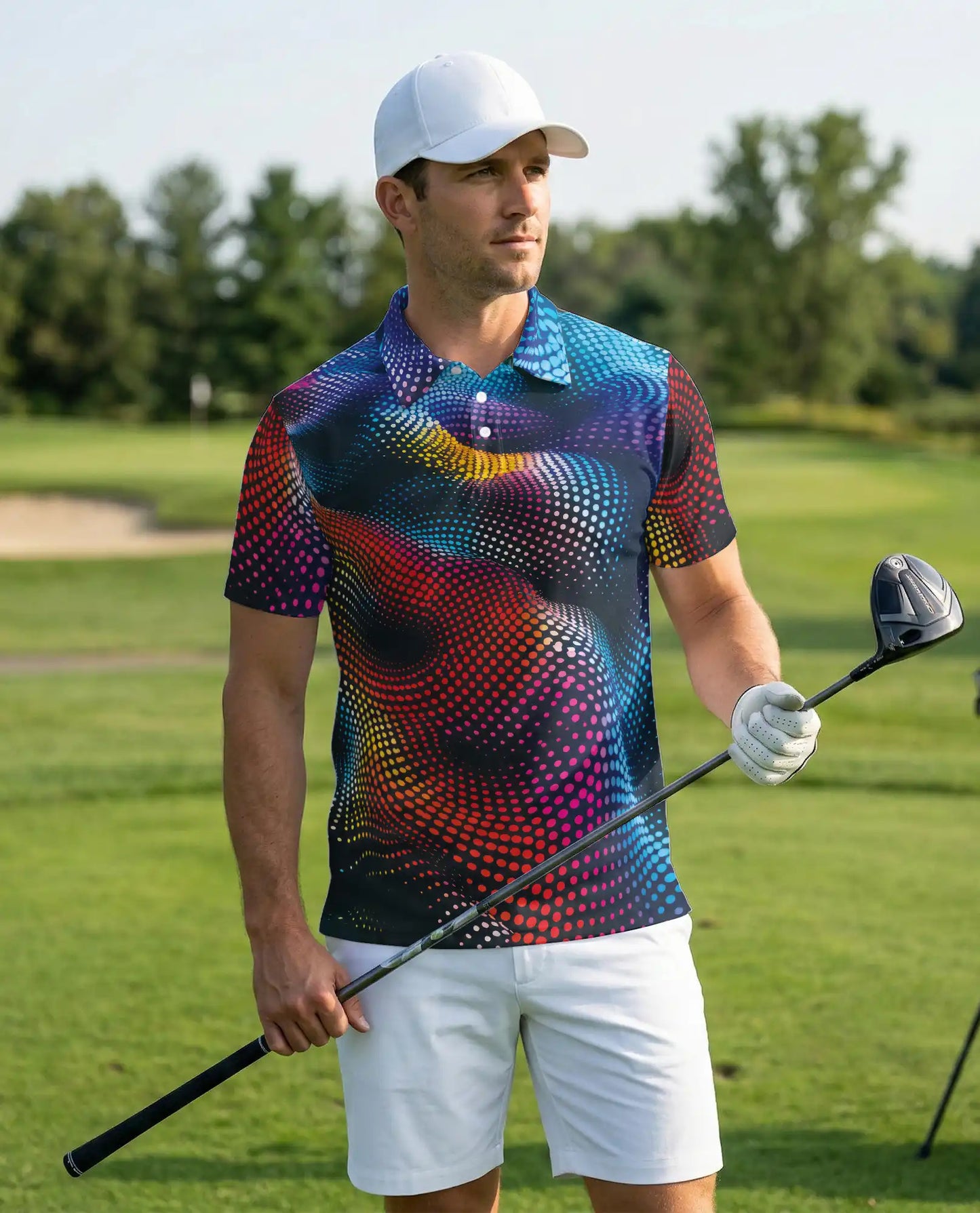 Abstract Dot Wave Polo Shirt, Colorful Modern Style | Azhawaiian
