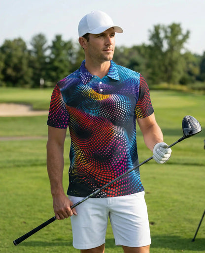 Abstract Dot Wave Polo Shirt, Colorful Modern Style | Azhawaiian