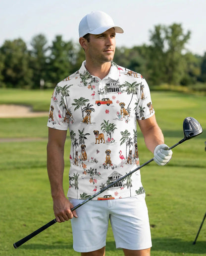 Boxer Dog Tropical Polo Shirt, Beach Island Print | Azhawaiian