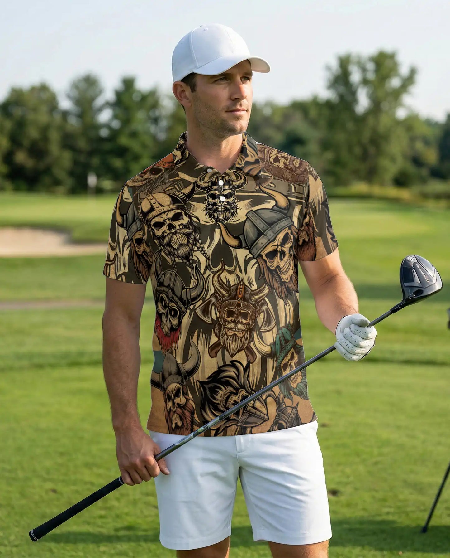 Viking Skull 3D Polo Shirt for Men, Norse Warrior Gothic Style | Azhawaiian