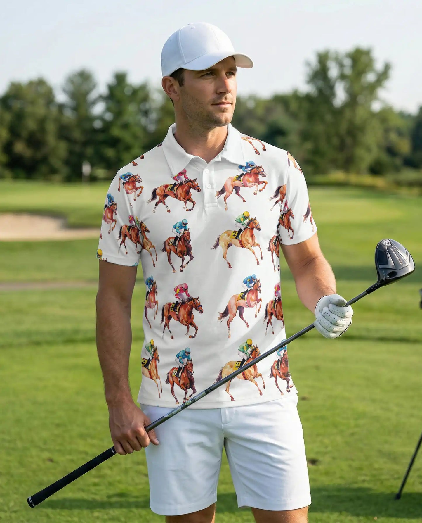 Minimal Horse Racing 3D Polo Shirt for Men, Classic Jockey Derby Style | Azhawaiian