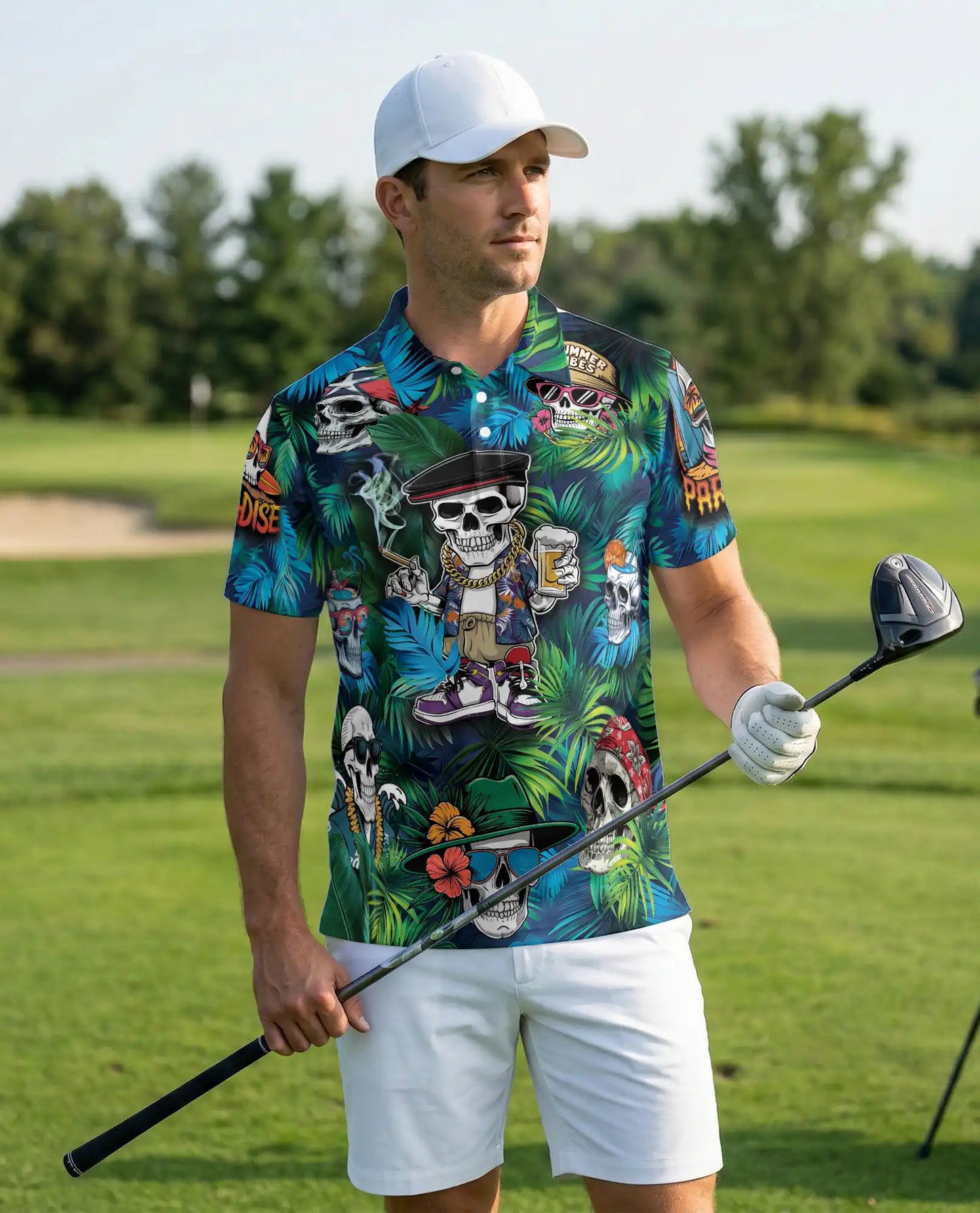 Skull Tropical Summer Polo Shirt | Azhawaiian