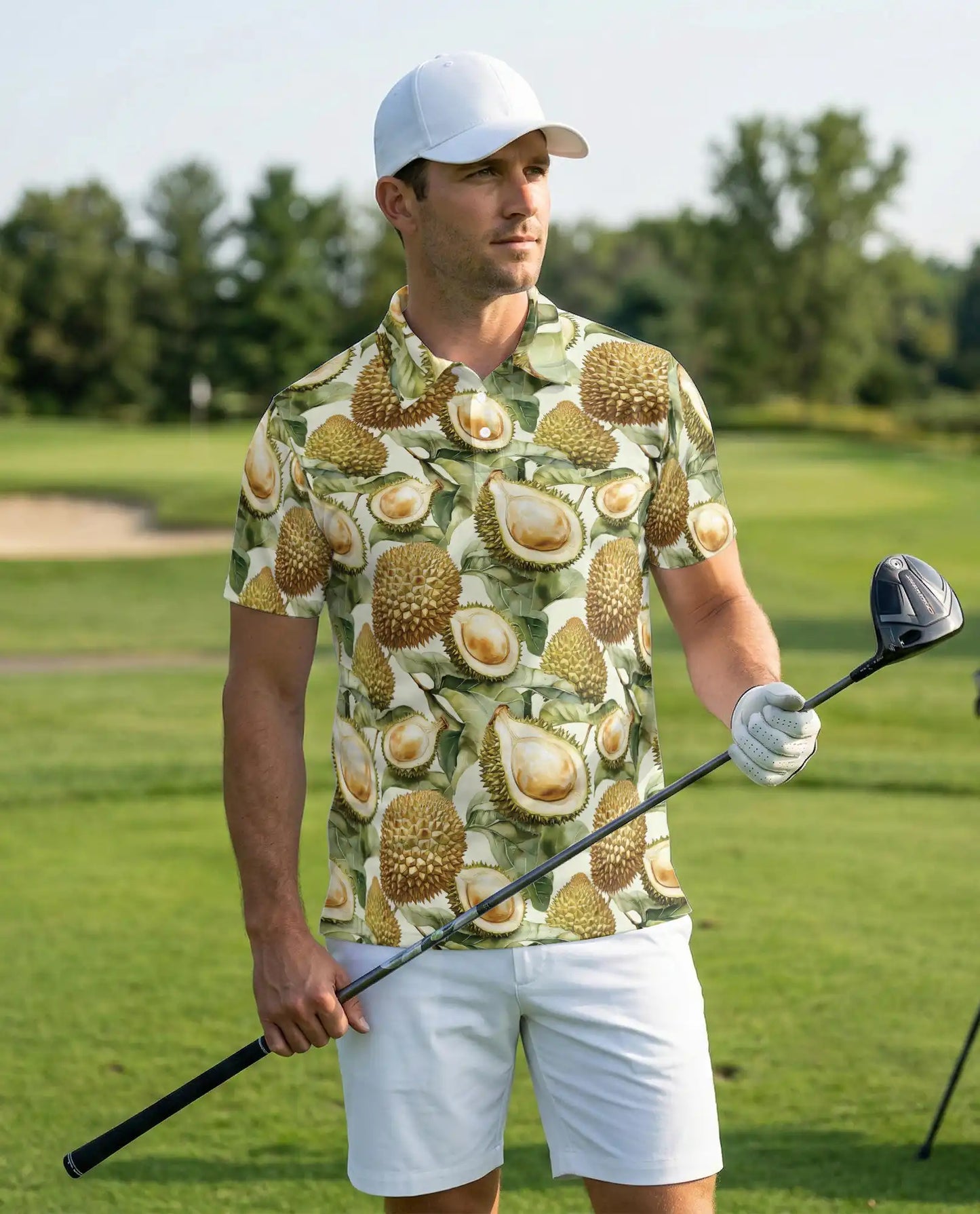 Durian Polo Shirt, Tropical Fruit Print | Azhawaiian