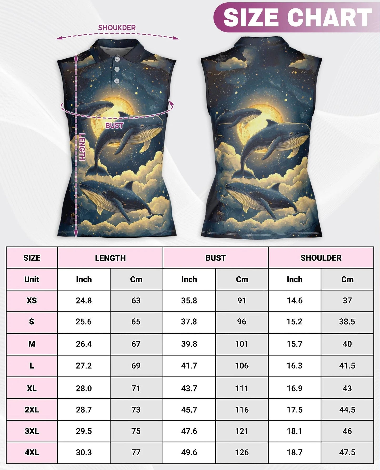 Midnight Whale Sleeveless Polo Shirt for Women | Azhawaiian
