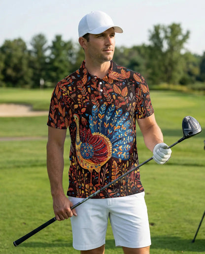 Colorful Turkey Fall 3D Polo Shirt for Men | Azhawaiian