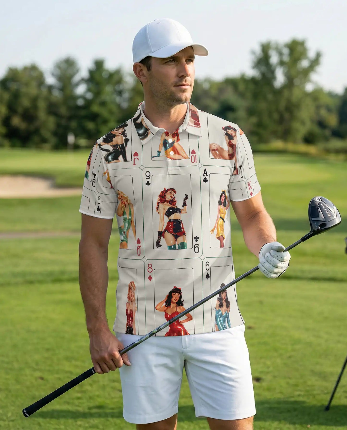 Vintage Pin Up Poker Polo Shirt - Retro Casino Card Style | Azhawaiian