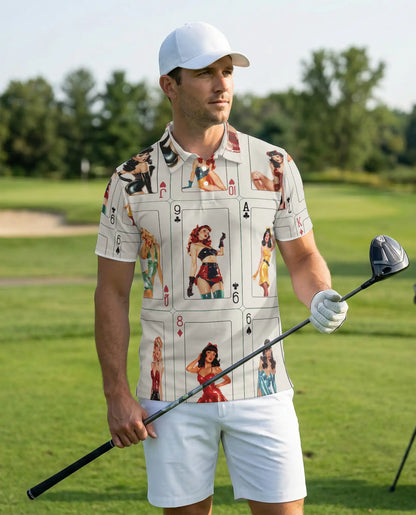 Vintage Pin Up Poker Polo Shirt - Retro Casino Card Style | Azhawaiian