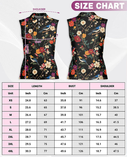 Bird and Flower Sleeveless Polo Shirt for Women | Azhawaiian